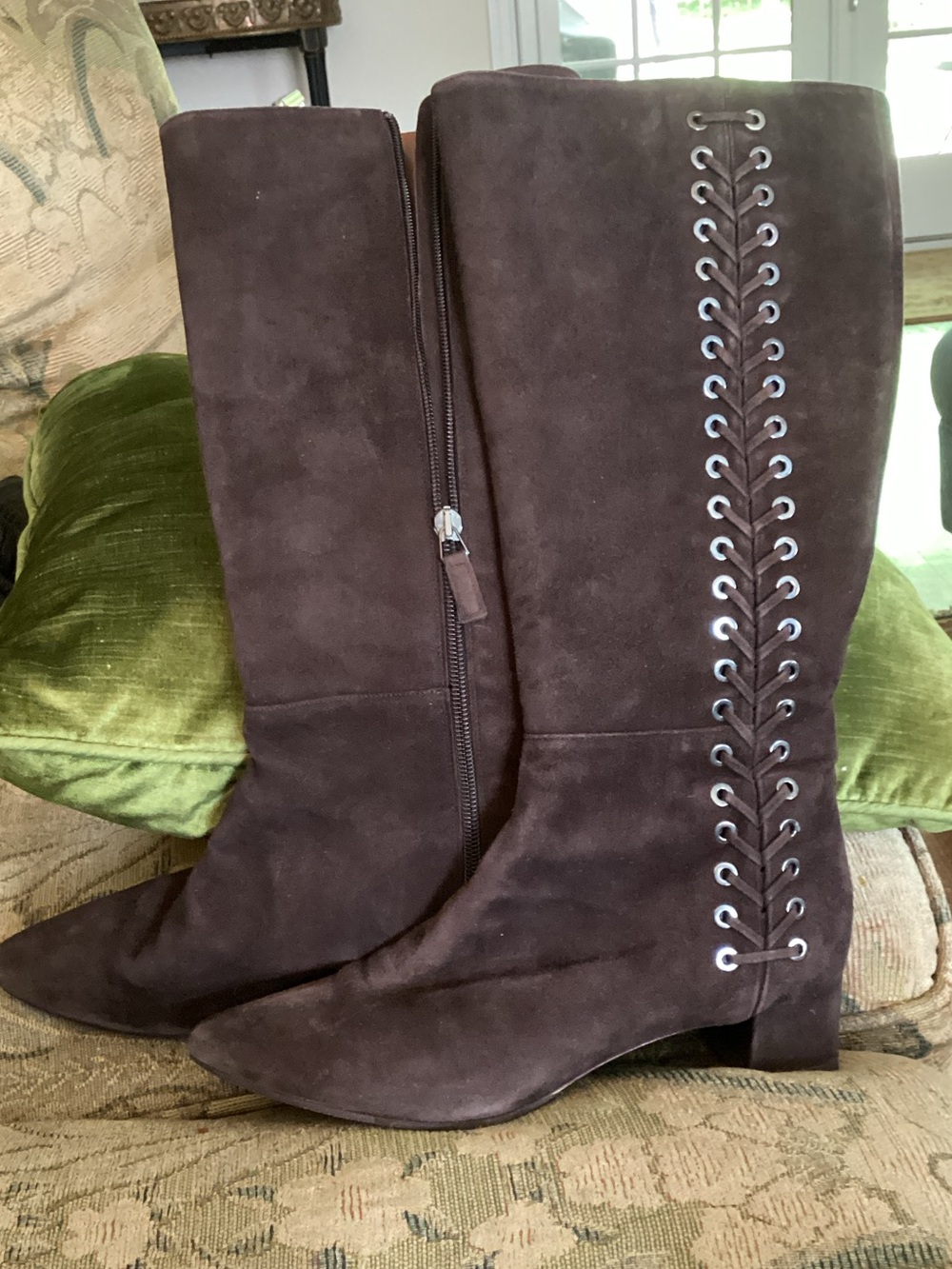 Aquatalia Dark Brown Suede Over-the-Knee Lace-Up Boots